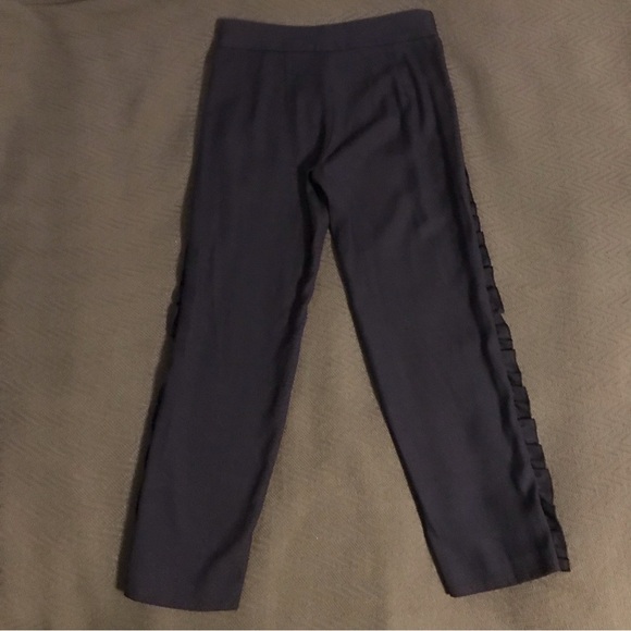 Club Monaco Navy Blue Ruffle Side Trim Trousers Pants Size 0 Excellent - Picture 8 of 11